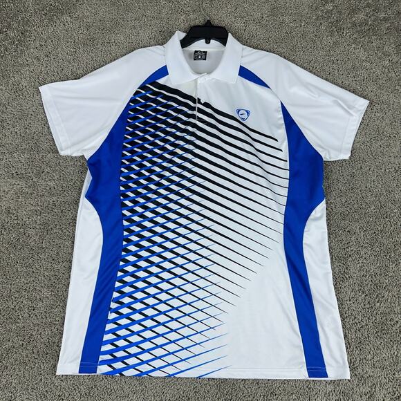 Sport Dri Shirt Mens XXL 2XL White Blue Geometric Polyester Short Sleeve - Picture 1 of 12